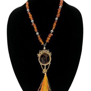 Amber & Silver Convertible Bracelet Necklace w/ Intaglio LJM Cupid Brooch